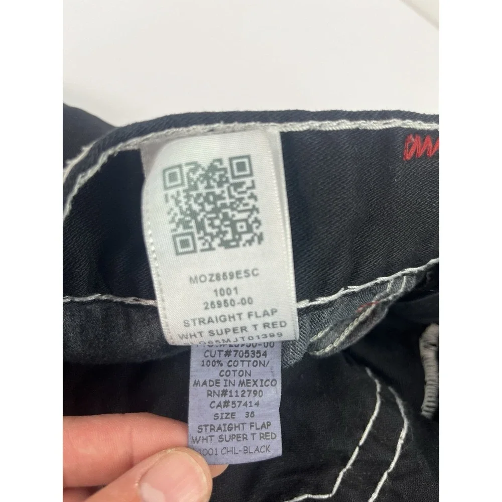 True Religion Dark Desire Jeans Men's Size 38 36x31 Black Red White Rope Stitch